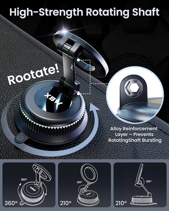 Car Phone Mount with Magnetic Clip for Magsafe & Android 360 Universal Suction Phone Mount for Dashboard Windshield Car Phone Holder for Car for iPhone 17 16 15 14 Pro Max Samsung Galaxy S25 Cell