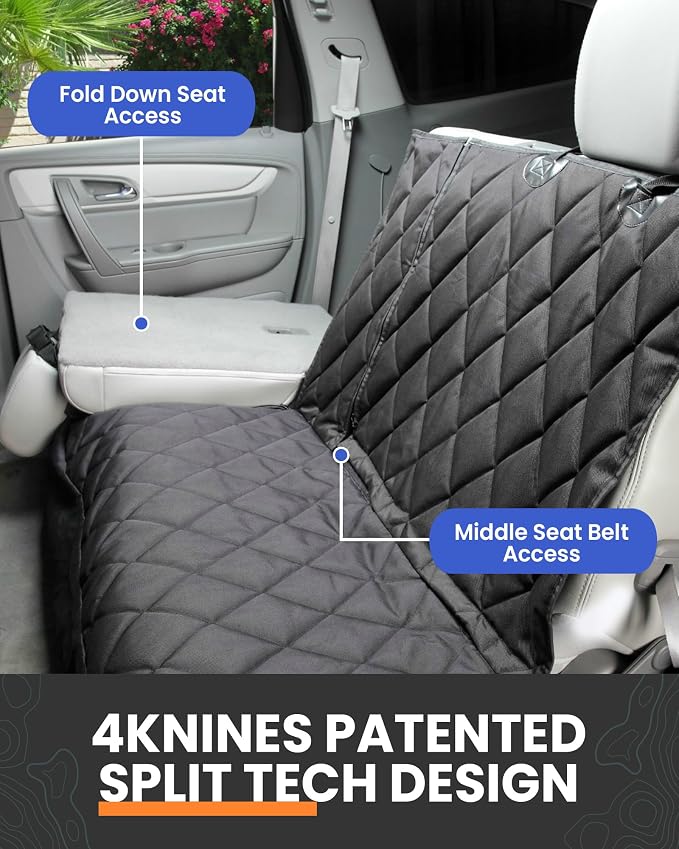 Dog Seat Cover for Back Seat, Heavy Duty Waterproof Rear Seat Protector for Large Trucks, SUVs, Cars -Fits 60/40 Split Bench with Middle Seat Belt, Non-Slip Backseat Cover (Extra Large, Black)