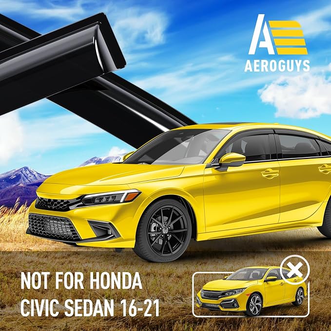 Extra Durable Window Deflectors Tape-On Window Visors Rain Guards Fit for Honda Civic 2022-2026 Sedan, Sun Visors, Wind Vent for Shades, Exterior Car Accessories - 6pcs. AG0471