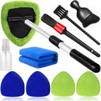 10pcs Windshield Cleaning Tool Inside Car Window Cleaner Wash Kit with 4 Reusable Microfiber Pads 1 Spray Bottle and Extendable Handle Interior Auto Glass Wiper Kit, Blue&Green