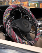 Boho Steering Wheel Cover with Baja Blanket Cloth, Ethnic Style Auto Wheel Cover Made of Coarse Flax, Fits 14 1/2-15 1/4 inches Car Wheel