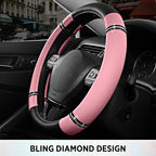 Road Comfort Leather Steering Wheel Cover – Premium Anti-Slip Car Steering Wheel Grip Cover – Universal Fit for 14.5”–15” Cars, Trucks & SUVs - Pink
