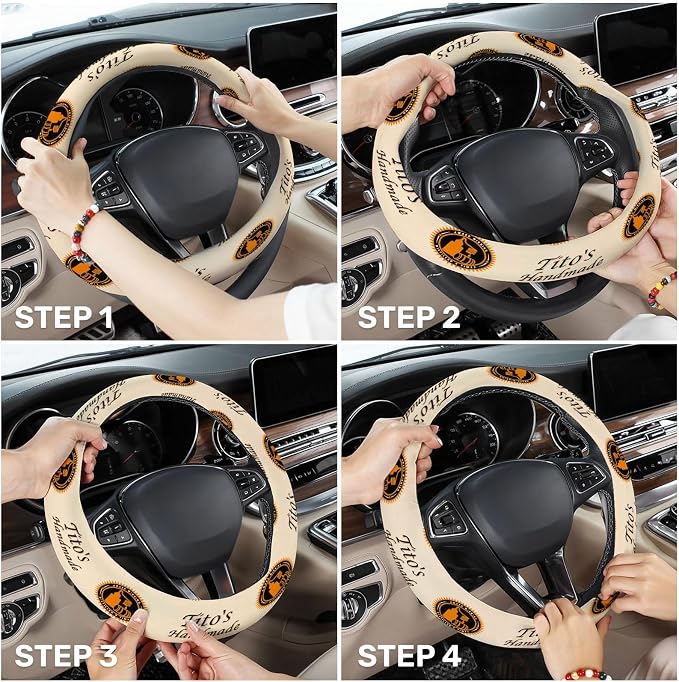 Cream Orange Western Steering Wheel Cover, Polyester Car Wheel Grip, Universal 15 Inch for Cars SUVs Trucks