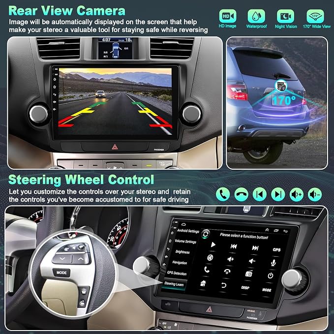 Car Radio for Toyota Highlander 2008-2013,8 Core 6GB+128GB | 10.2 Inch QLED Touch Screen, Carplay&Android Auto&Mirror Link,WiFi,GPS Navigation,Bluetooth5.0,FM&AM radio,Split Screen