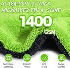 PUGPIU 1400GSM Large Microfiber Car Drying Towel Detailing 24"x36" | XL Super Absorbent Microfiber Towels - Edgeless with Twisted Loop - No Lint Streak for SUV Truck Car Detailing (Green)