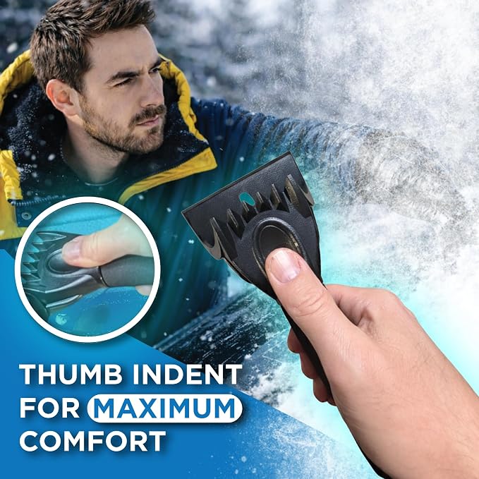 Ice Scraper for Car Windshield & Windows - Tough Reinforced Plastic Handle - Chisel Side for Frost, Claw Side for ICY Chunks