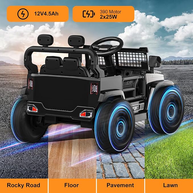 12V Ride on Car with Parent Remote Control, Toddler Electric Car with Spring Suspension, LED Lights & Music Player - Safe Battery Toy for Kids, Christmas & Birthday Gift, Black
