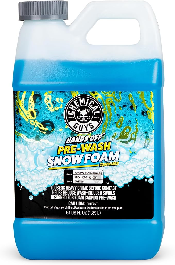 Hands Off Pre-Wash Foam Cannon Soap, High Suds, 64 oz | Touchless snow foam pre-soak that clings and helps loosen grime and buildup before contact washing; works with foam blasters