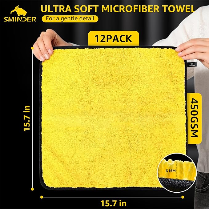 12-Pack Microfiber Cleaning Cloth, Car Drying Towels Car Detailing– XL Microfiber Towels for Cars, Trucks (15.7" x 15.7"), Ultra-Absorbent, Streak-Free, Scratch-Free, No Water Spots