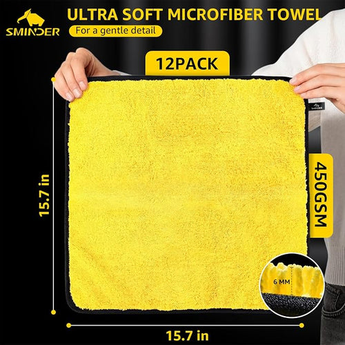 12-Pack Microfiber Cleaning Cloth, Car Drying Towels Car Detailing– XL Microfiber Towels for Cars, Trucks (15.7" x 15.7"), Ultra-Absorbent, Streak-Free, Scratch-Free, No Water Spots