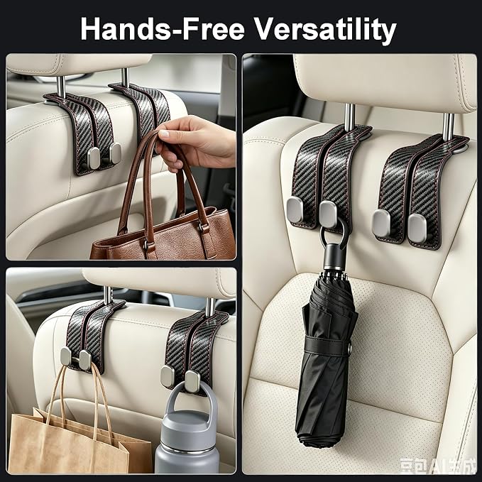 Car Seat Headrest Storage Hooks - 2 Pack Dual Hangers Design Organization Accessories, Car Interior Gadgets to Add Extra Holder and Hook for Purses,Bags,Coat and Handbag