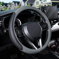 Steering Wheel Cover for 14.5-15 inch Wheels, Breathable PU Leather with Perforated Sides, Anti-Slip Grip, Universal Fit for Cars & SUVs, Black and Gray