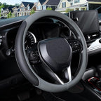 Steering Wheel Cover for 14.5-15 inch Wheels, Breathable PU Leather with Perforated Sides, Anti-Slip Grip, Universal Fit for Cars & SUVs, Black and Gray