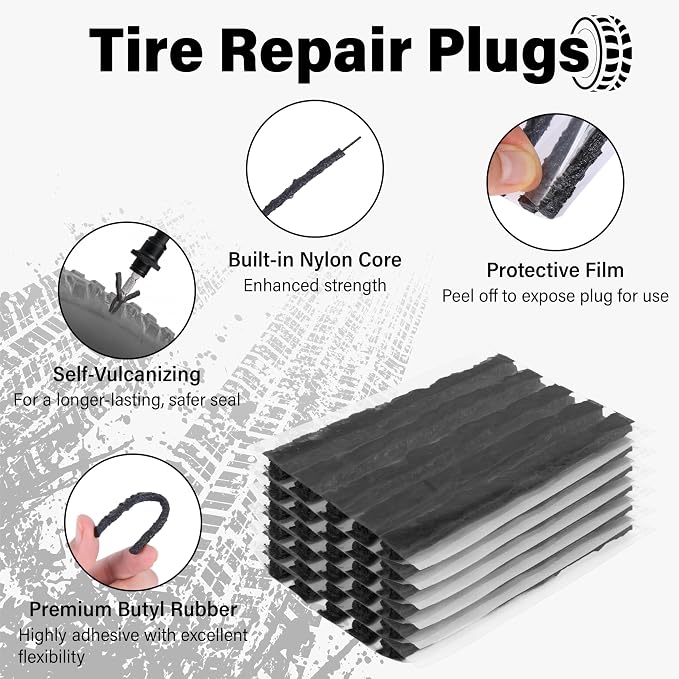Sixzoo 30 PCS Tire Plugs Heavy Duty, 4" X 0.24" Tire Repair Plugs, Rubber Tires Plug, Tires Repair Strings for Tubeless Puncture Car, RV, SUV, ATV, Motorcycle, Truck,Tractor (Black)