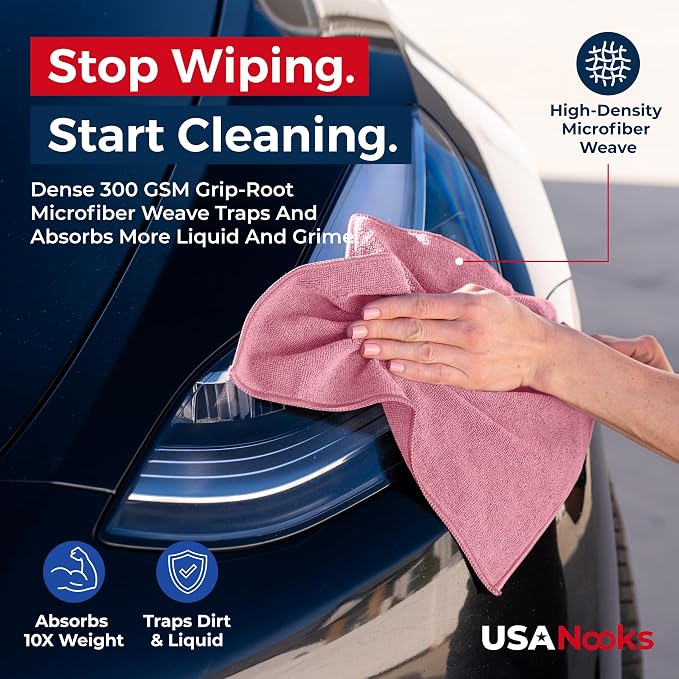 Microfiber Cleaning Cloth Light Pink - 8 Pcs 12.5"x12.5" - High Performance - 1200 Washes, Ultra Absorbent Towels Weave Grime & Liquid for Streak-Free Mirror Shine - Car Washing Cloth