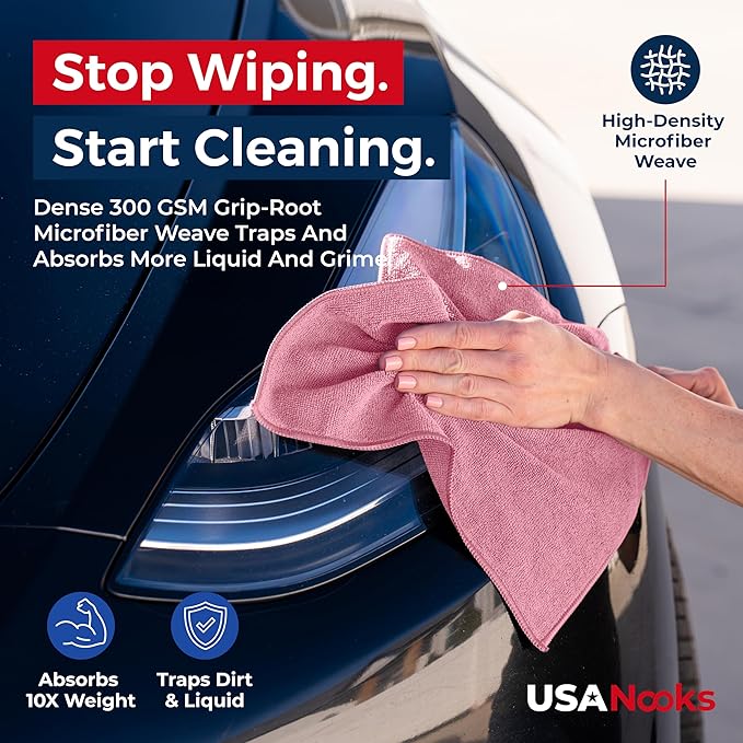 Microfiber Cleaning Cloth Light Pink - 24 Pcs 12.5"x12.5" - High Performance - 1200 Washes, Ultra Absorbent Towels Weave Grime & Liquid for Streak-Free Mirror Shine - Car Washing Cloth