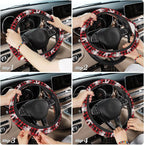 Christmas Snowflakes Steering Wheel Cover,Buffalo Plaid Elastic Non-Slip Steering Wheel Protector,Auto Interior Decor for Women Girls,Universal 15" Fit for Sedans,Trucks