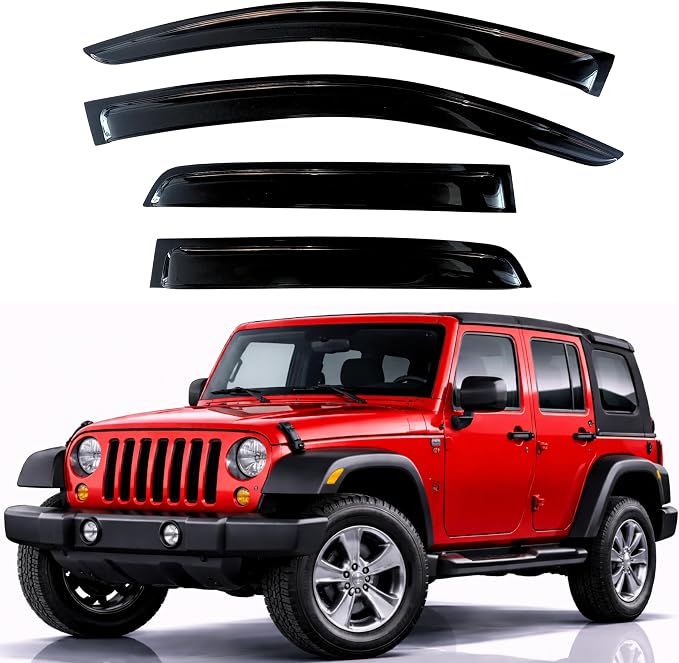 KPY Rain Guards Fit for 2007-2018 Jeep Wrangler, Out-Channel Window Visors Vent Wind Deflectors 4PC, Car Accessories for 07-18 Wrangler JK (4-Door)