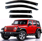 KPY Rain Guards Fit for 2007-2018 Jeep Wrangler, Out-Channel Window Visors Vent Wind Deflectors 4PC, Car Accessories for 07-18 Wrangler JK (4-Door)