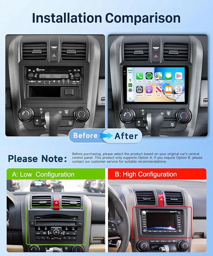 4G+64G Car Radio for Honda CRV 2007-2011, 9 inch Incell Touch Screen Radio for CRV, Wireless Carplay Android Auto, Backup Camera, 5GWiFi GPS Bluetooth FM EQ SWC
