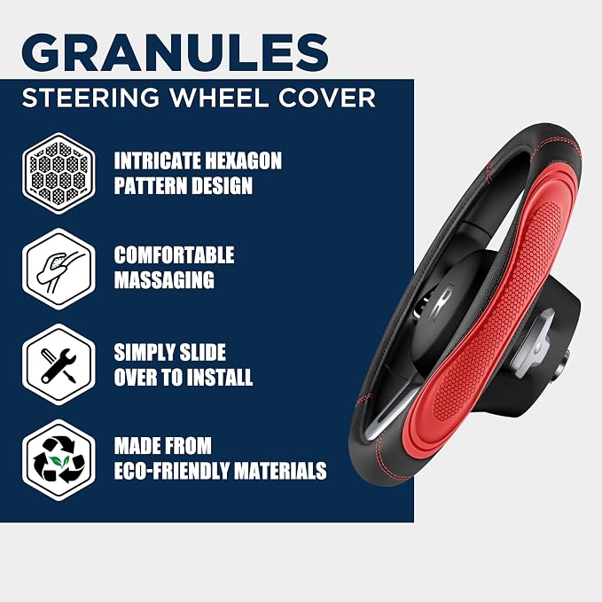 Car Steering Wheel Cover - Microfiber Leather Steering Wheel Wrap Sports 14.5-15 Inch Steering Wheel Cover Non-Slip for Men Women Red Color