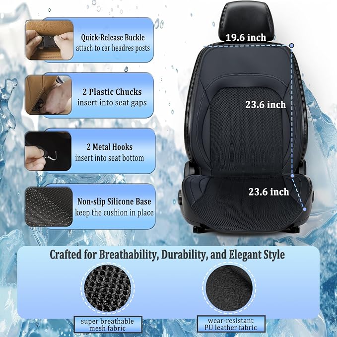 Cooling Car Seat Cushion with Massage, 3-in-1 Ventilated Car Seat Cover, 12V Cooling Seat Cover for Front Seat, Universal Car Seat Cooler for Car, SUV, Truck (Black-2)