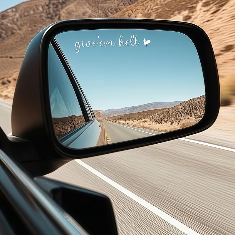 4 x Give Em Hell Rear View Mirror Sticker,Affirmation Mirror Stickers,Car Rear View Mirror Decal Accessories,Car Accessories For Women,Water Bottle Laptop Bumper Tumblers Vanity Window Mirror Decal