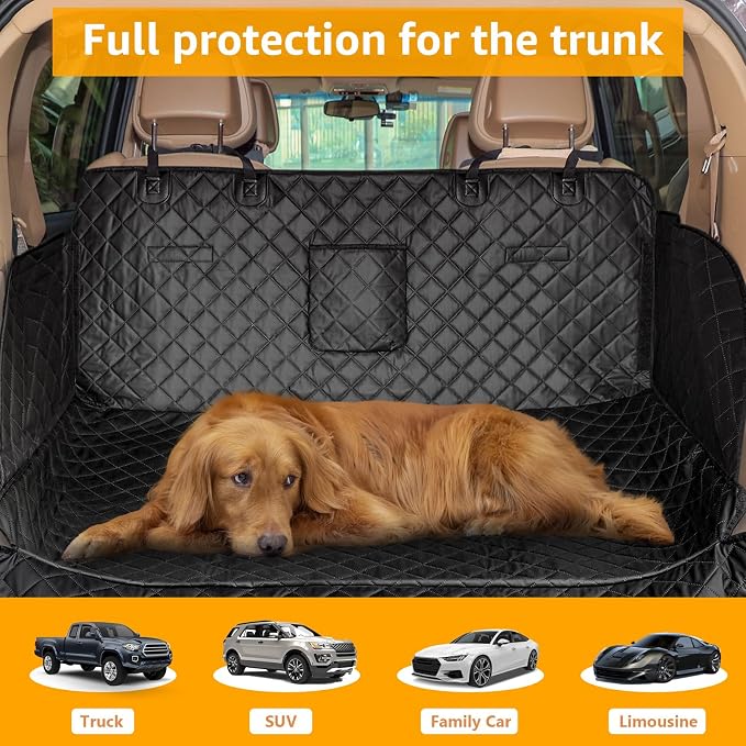 SUV Cargo Liner for Dogs, PU Leather Waterproof Pet Cargo Cover for SUVs Sedans Vans with Bumper Flap Protector, Scrachproof Non-Slip Large Size Dog Seat Mat Universal Fit