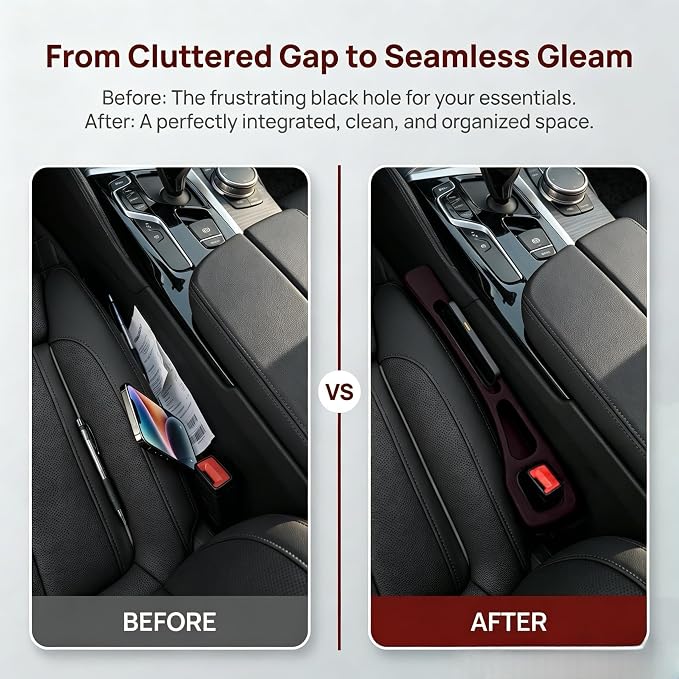Car Seat Gap Filler Organizer, Car Organizer Front Seat 2-in-1 Storage No-Drop for Storing Phones, Keys, Fits Most Cars, Trucks, SUV (2Pcs, Brown)