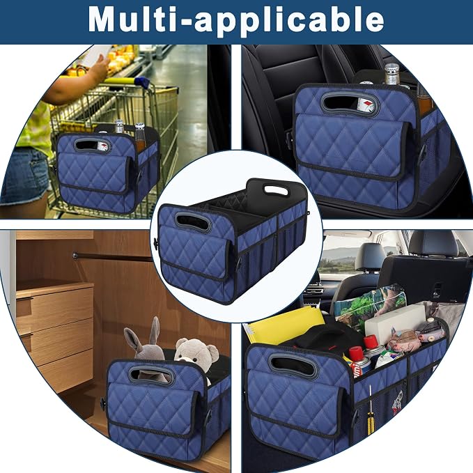 Car Trunk Organizer for SUV, Car Organizers and Storage with Reinforced Handles, Car Accessories for Women/Men 70L Waterproof Polyester Trunk Organizer(Large, Navy Blue)