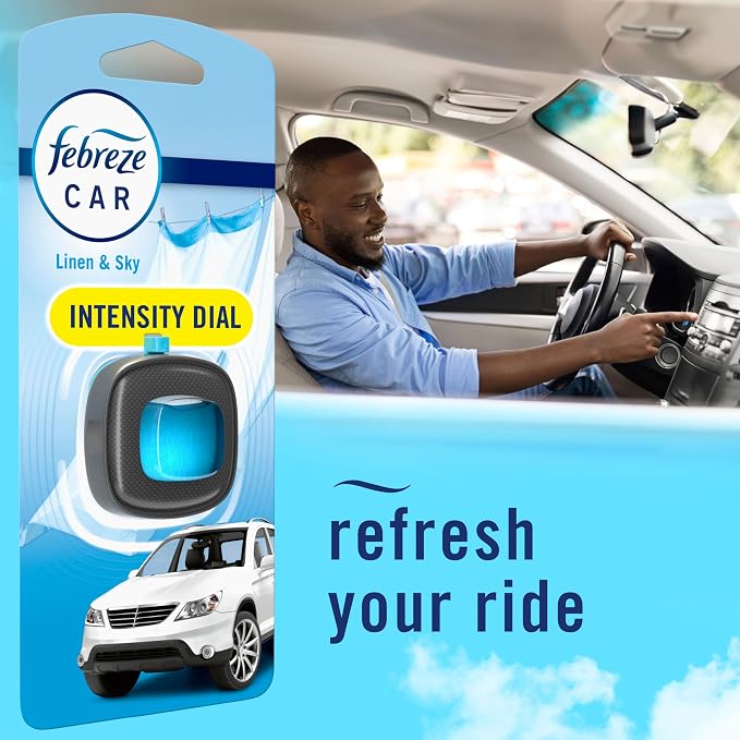 Car Air Freshener, Odor-Fighting Automotive Vent Clip, Scented Car Accessories, Long Lasting for Strong Odors, Linen & Sky Scent, 4 Count