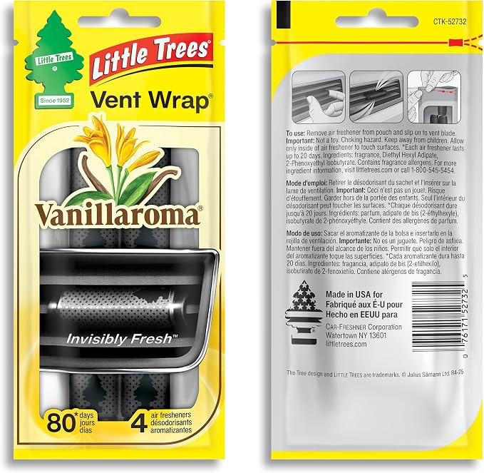 Car Air Freshener | Vent Wrap Provides Long Lasting Scent, Invisibly Fresh | 16 Air Fresheners | Vanillaroma