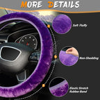 Purple Elastic Fuzzy Steering Wheel Cover, Microfiber Plush Steering Wheel Cover for Woman Girl,Winter Warm, Universal 15 inch