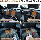 Car Headrest Hooks Universal Car Purse Hook Premium Leather and Alloy Twin Hook Car Seat Back Storage Hanger Hook for Purse Bags Cloth Drink Durable Holder Car Accessories (BH09-Brown-Black)
