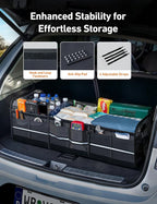 Car Trunk Organizer Storage Large for SUV, Truck, Pickup, Collapsible Trunk Organizer Portable Storage Box with Cooler Bag, Foldable Cover, Nylon Handles, PU Bottom and PE Plate