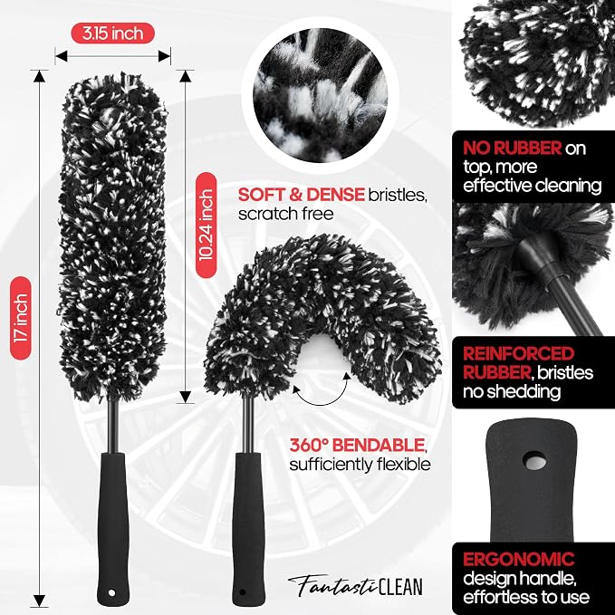 7PCS Car Wheel Brush Kit for Car Owners Detailers, Soft-bristled Brush, Tire brush for Car Detailing, Rim Cleaning Tape, Bendable & Curved Brushes and Pads for Home Shop, Cars Trucks RVs