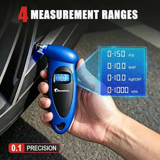 Digital Tire Pressure Gauge,Accurate Cars Air Gauge 150 PSI,Blue | 0-150PSI Calibrated,Accurate in 0.1 Increments,4 Measurement Units,Backlight LCD&Nozzle Light,for Everyday Vehicles