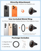 A2C for MagSafe Car Mount,[One-Piece] [17 N54] Magnetic Car Phone Holder for Air Vent, Silicone-Coated Metal Clips, No Assembly One-Hand Operation, 360°Adjustable Car Mount for Magsafe iPhone (2 Pack)