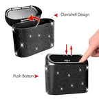 Bling Car Trash Can with Lid, Mini Auto Garbage Can with 30 Trash Bags, Leakproof Automotive Garbage Container Bin, Bling Car Accessories Trash Can for Women (Black Diamond)