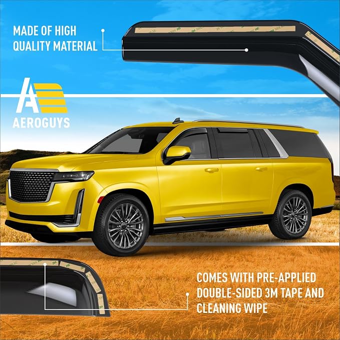 Extra Durable Window Deflectors in-Channel Window Visors Rain Guards Fit for Cadillac Escalade ESV 2021-2026, Sun Visors, Wind Vent for Shades, Exterior Car Accessories - 4 pcs. AG0889