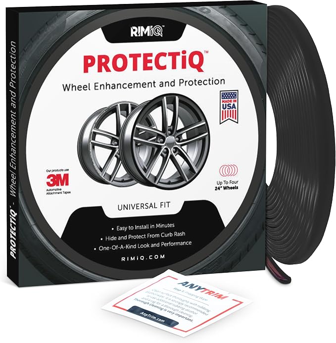 PROTECTiQ Universal Wheel Protection - Trim Easy to Apply with Automotive 3M Tape. 6 Colors - Fits Up to 24" Rims - Including Tesla - Black