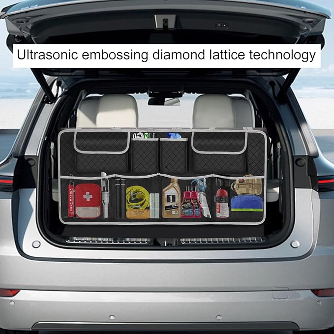 Car Trunk Organizer and Storage, Large Capacity Backseat Hanging Storage Accessories, Backseat Car Organizer for SUV/MPV/Truck (Gray)
