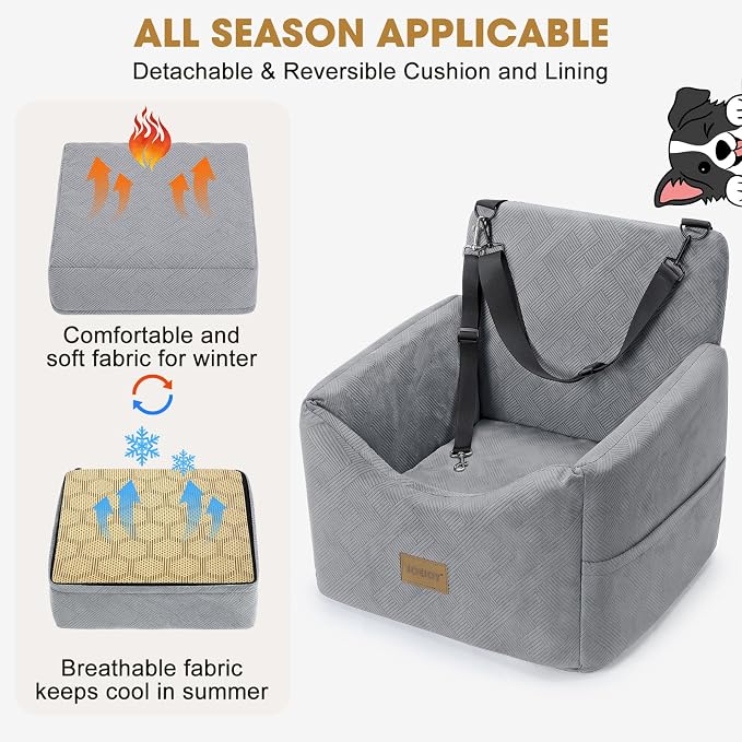 Dog Car Seats for Small Medium Dogs Under 35lbs, Dog Booster Seat with Detachable Washable Cover and Cushion, Memory Foam Pet Car Seat with Safety Belt and Storage Pockets (LG)