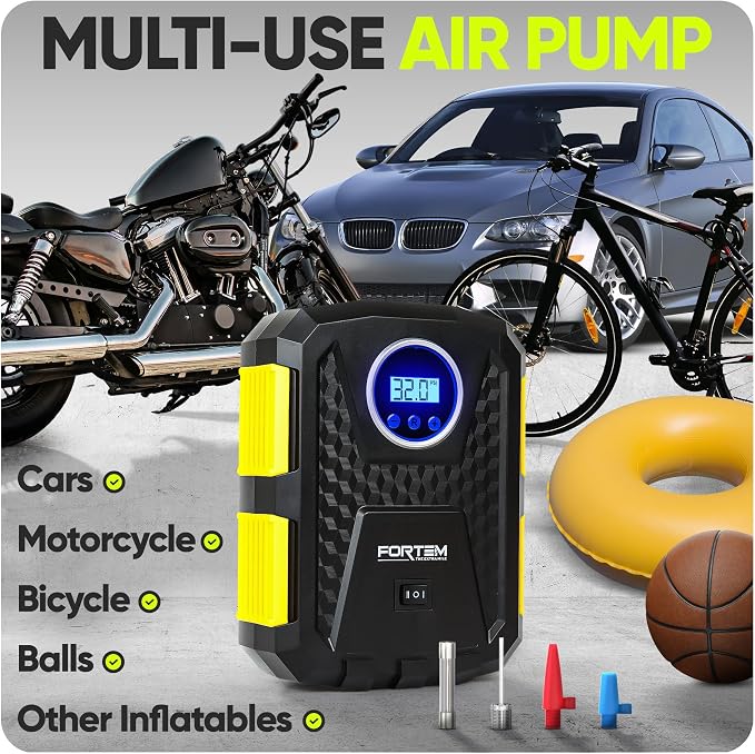 Tire Inflator Portable Air Compressor, Air Pump for Car Tires and Bikes, Car Tire Pump w/Auto Shut Off, 150 PSI, 12V DC, LED Light, Carrying Case, Perfect For Men, Women