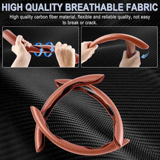 3pcs Carbon Fiber Anti-Skid Steering Wheel Cover, Waterproof & Segmented Butterfly Design, Universal 99% Vehicle Wheel Cover Protector, Car Interior Accessories (Champagne-3pcs)