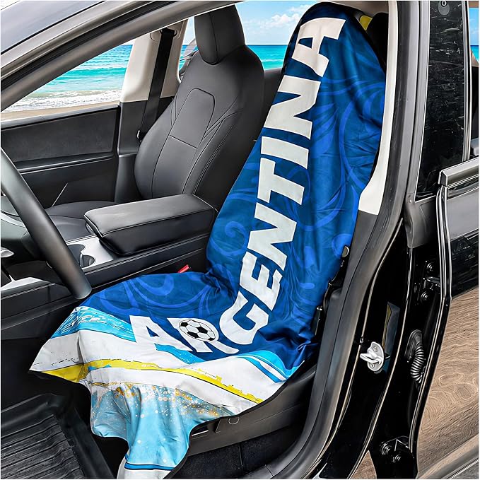 Car Seat Cover Towel, Universal Fit Front Seat 57 x 30 Inch Non Slip Soft Waterproof Absorbent instantly Sweat Protector, for Gym Workout, Swimming, Beach, Soccer, Pet travel (Argentina Soccer Style)