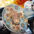 Boho Car Steering Wheel Sunshade Protector, Heat-Resist Cloth Steering Wheel Cover for Most of Car SUV Truck Van, Highland Cow