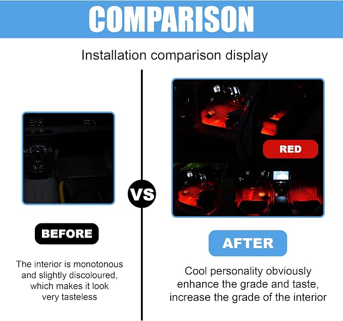 Car LED Strip Light, 24 LED 12V USB Port, Red | RGB Neon Auto Interior Atmosphere Lights, Under Dash Ambient Night Light, Universal Decorative Lamp Accessory for Car Truck