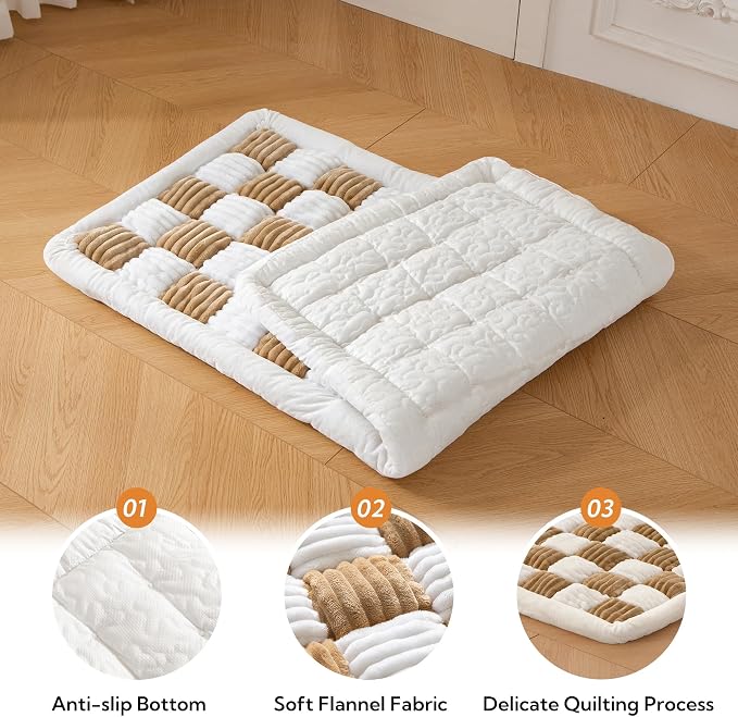Dog Bed for Car Back Seat Soft Plush Backseat Pet Bed Mat Non-Slip Travel Pet Mat, Fuzzy Plaid Dog Seat Cover, Fit for Backseat Extenders and Trucks SUVs (Brown and White, 54" x 24.8")