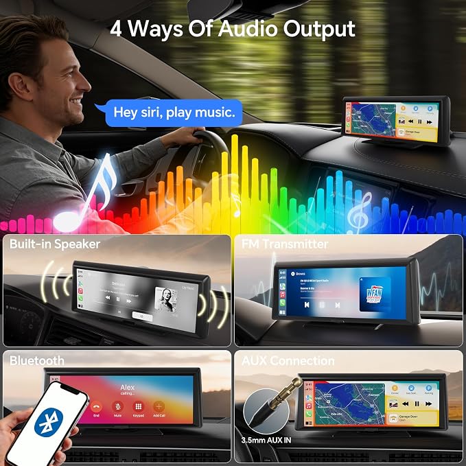 8.1" Portable Wireless Carplay Car Stereo, Apple CarPlay & Android Auto, 2K Built-in Dash Cam, 1080P Backup Camera, Plug & Play Touchscreen with Offline GPS Navigation, Bluetooth 5.2 for Truck SUV RV
